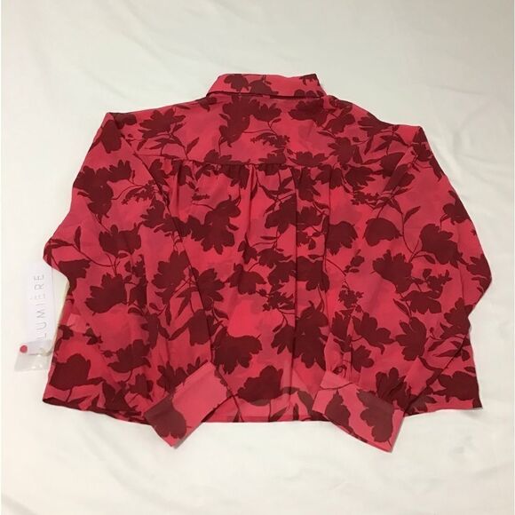 Lumiere Pink Blouse Floral Print Oversized Sheer New Size Large - Picture 6 of 12